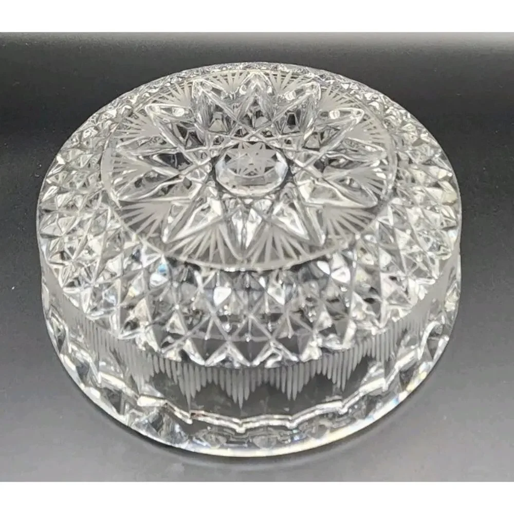 Vintage Cut Crystal Ashtray Starburst Pattern Heavy Clear Glass Trinket Dish